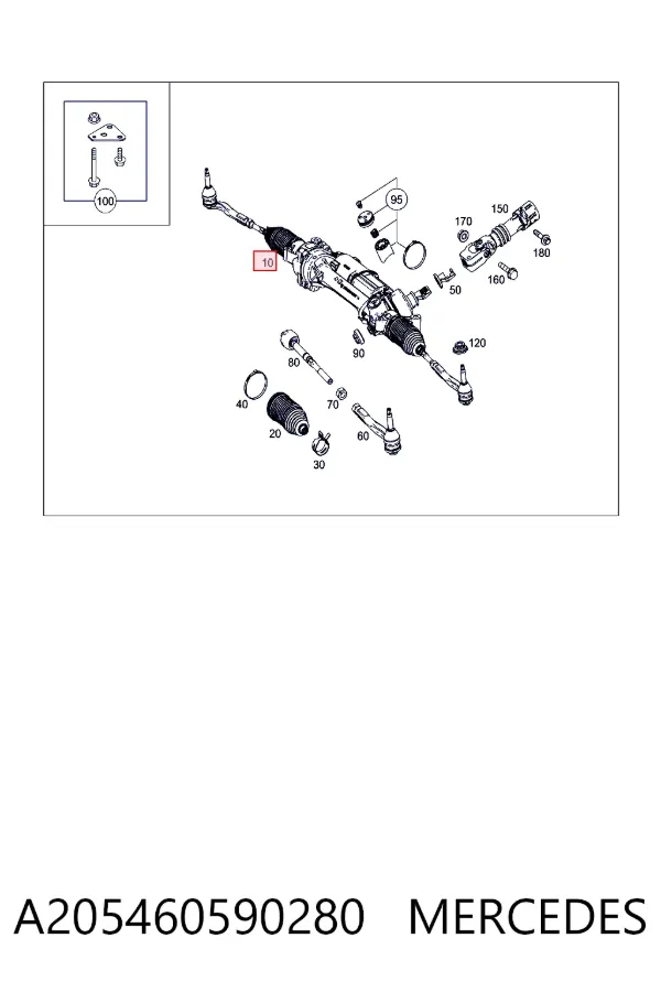 Cremalheira da direção A205460590280 Mercedes