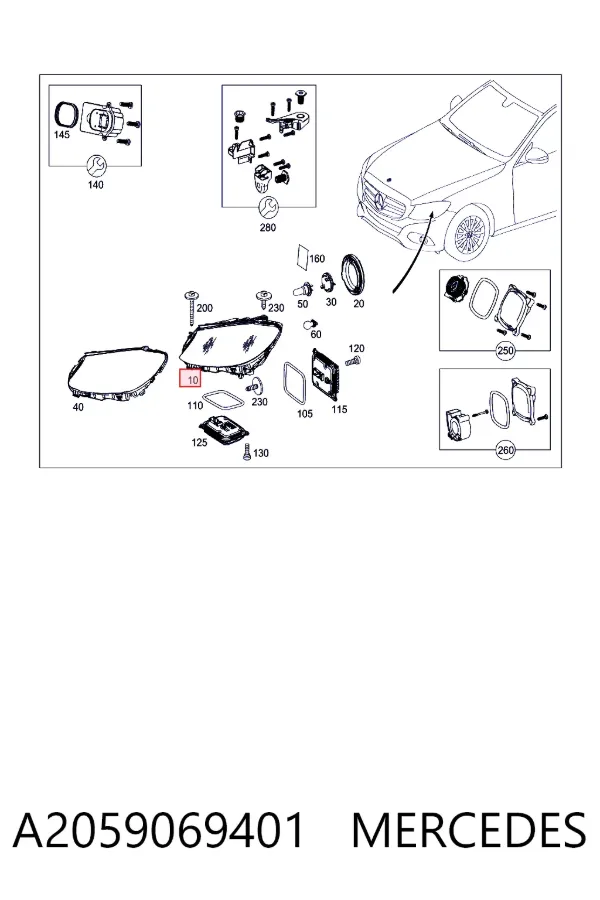Luz direita A2059069401 Mercedes