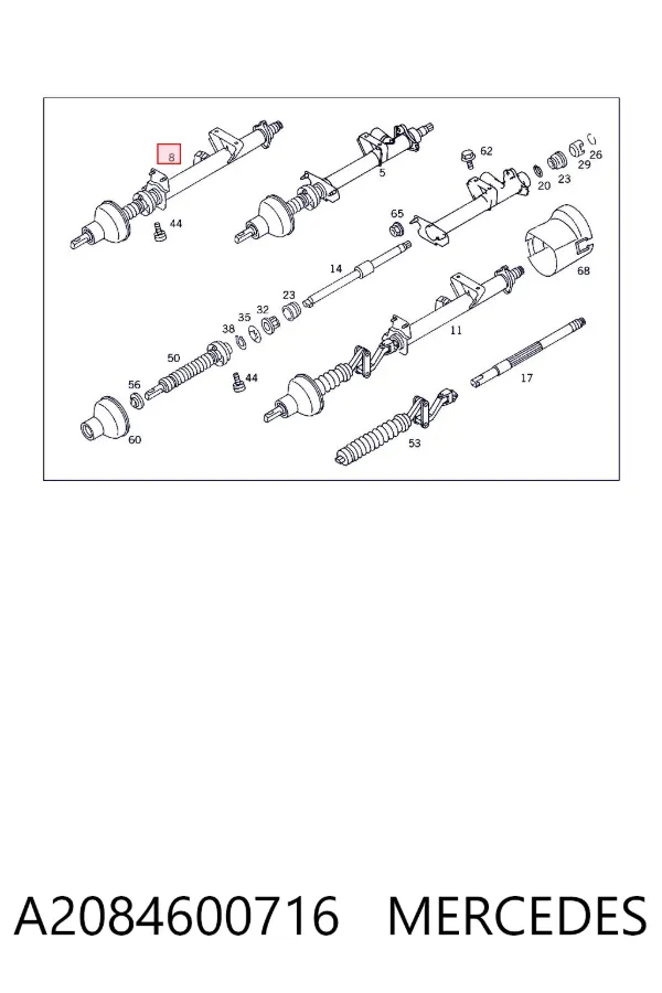 Coluna da direção A2084600716 Mercedes