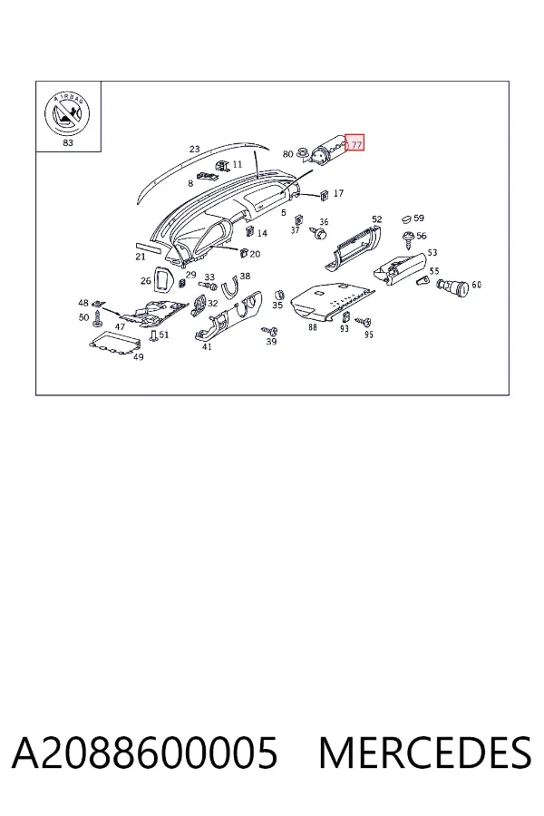 Cinto de segurança (AIRBAG) de passageiro A2088600005 Mercedes