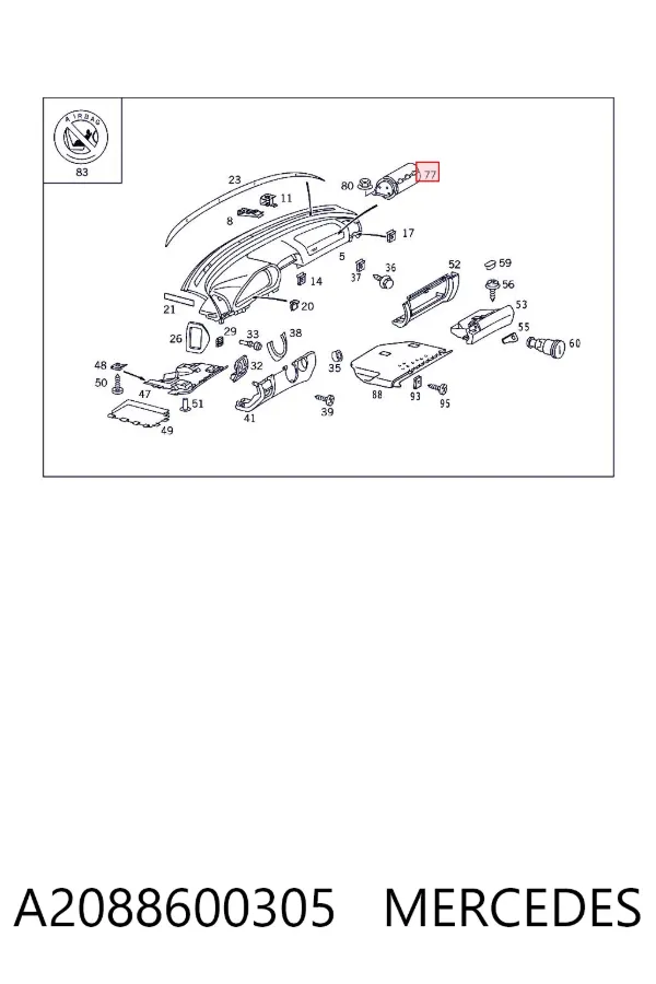 Cinto de segurança (AIRBAG) de passageiro A2088600305 Mercedes