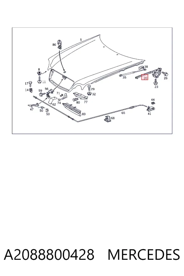 Gozno da capota direito A2088800428 Mercedes