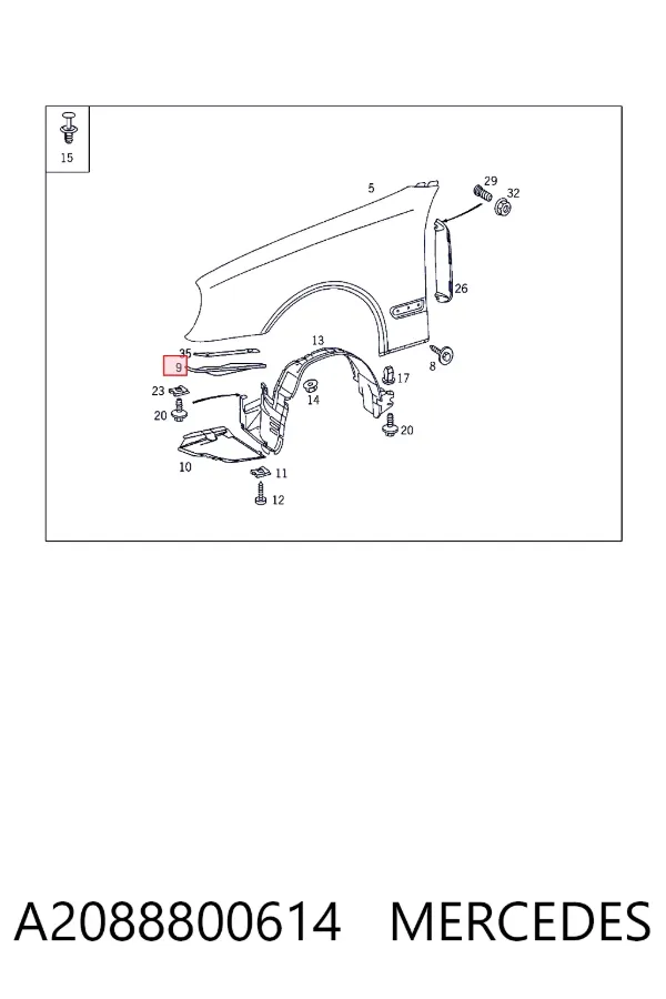 Consola dianteira de fixação do pára-lama dianteiro direito A2088800614 Mercedes