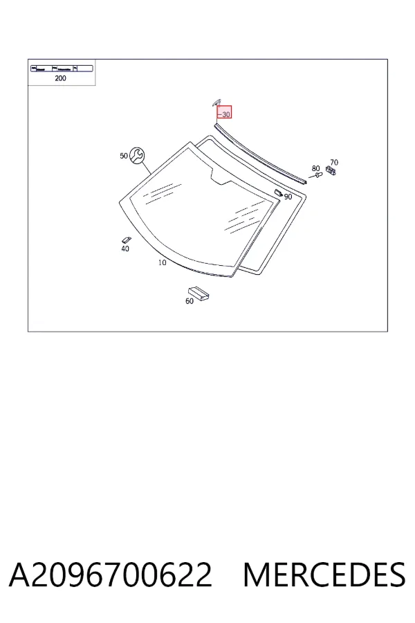 Moldura superior de pára-brisas A2096700622 Mercedes