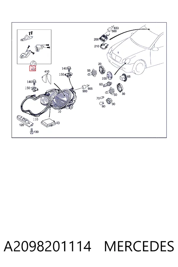 Consola (adaptador) de fixação da luz dianteira esquerda A2098201114 Mercedes