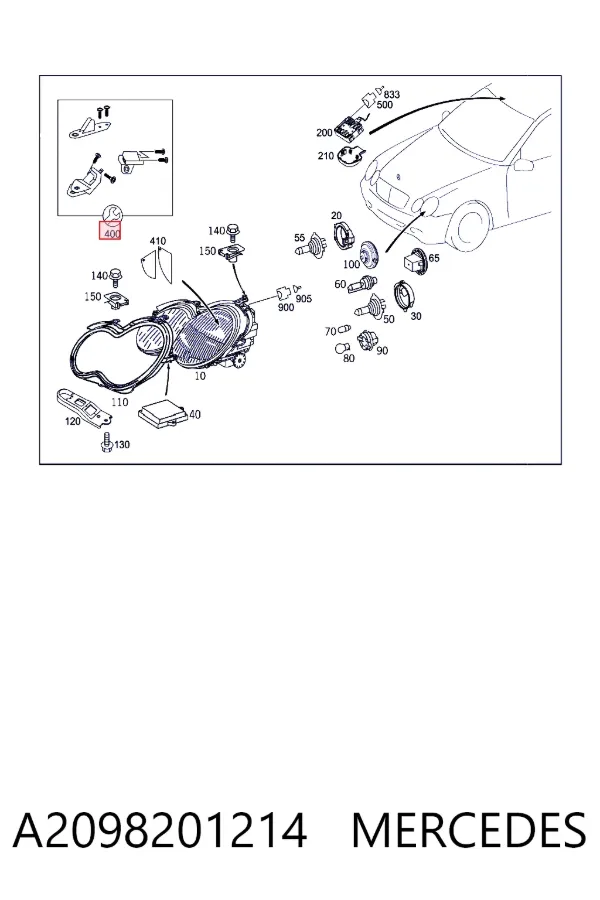 Consola (adaptador) de fixação da luz dianteira direita A2098201214 Mercedes