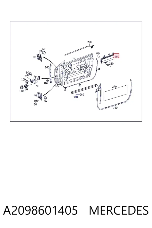 Cinto de segurança (AIRBAG) da porta dianteira direita A2098601405 Mercedes
