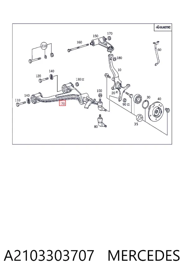 Braço oscilante inferior esquerdo de suspensão dianteira A2103303707 Mercedes