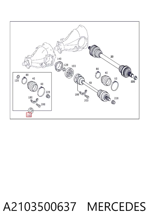 Bota de proteção interna de junta homocinética do semieixo traseiro A2103500637 Mercedes