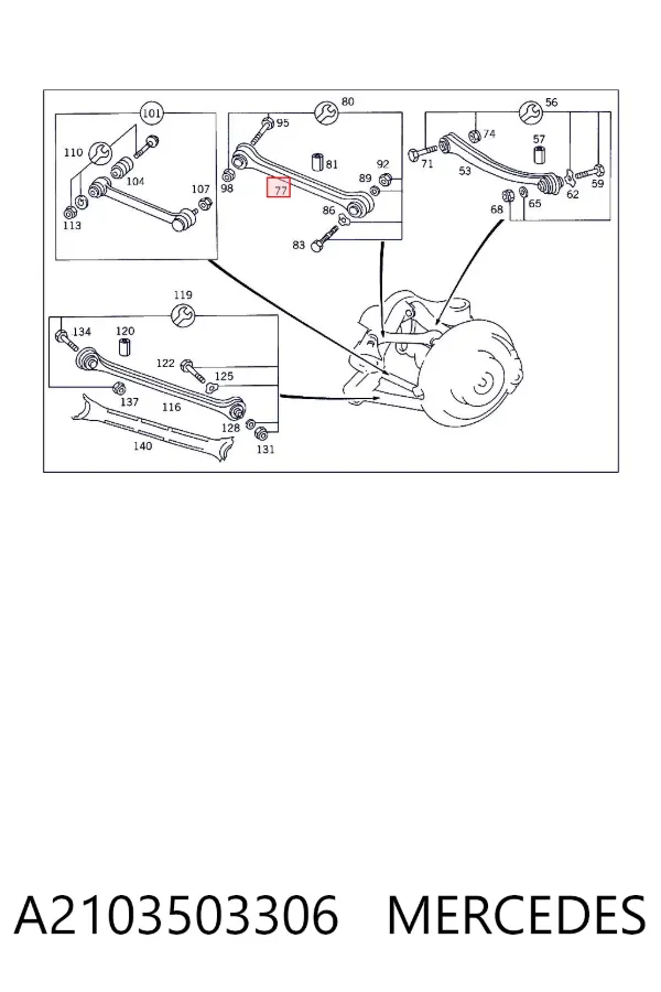 Braço oscilante superior esquerdo/direito de suspensão traseira A2103503306 Mercedes