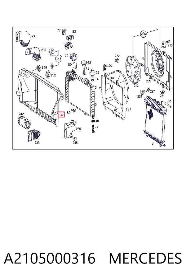 Conduto de ar (defletor) do radiador A2105000316 Mercedes