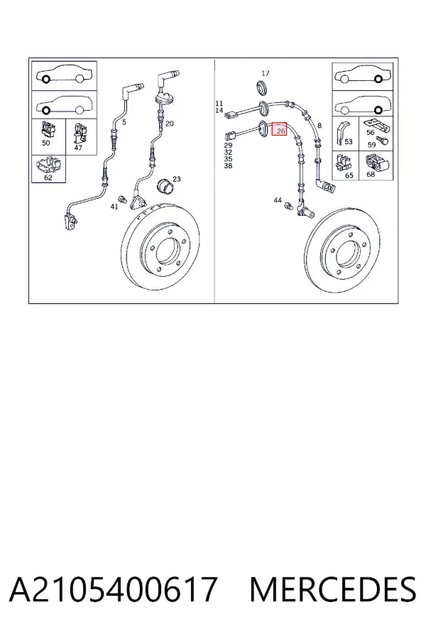 Sensor ABS traseiro esquerdo A2105400617 Mercedes