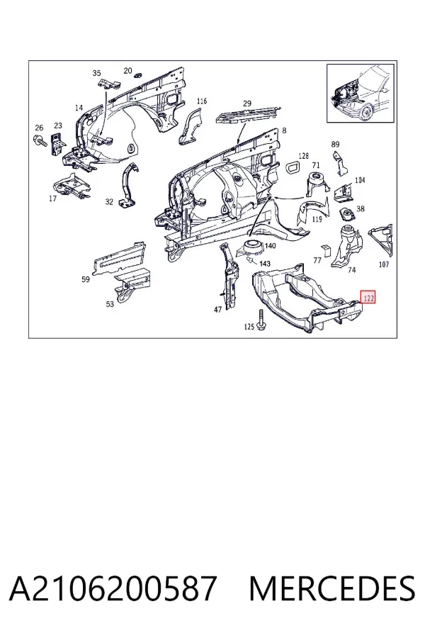 Viga de suspensão dianteira (plataforma veicular) A2106200587 Mercedes