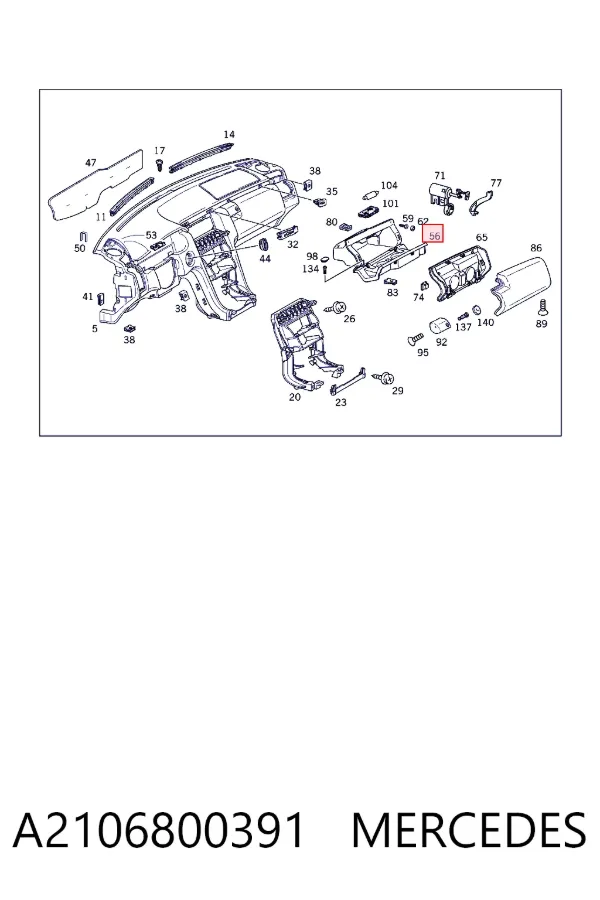 Caixa para porta-luvas (porta-luvas) A2106800391 Mercedes