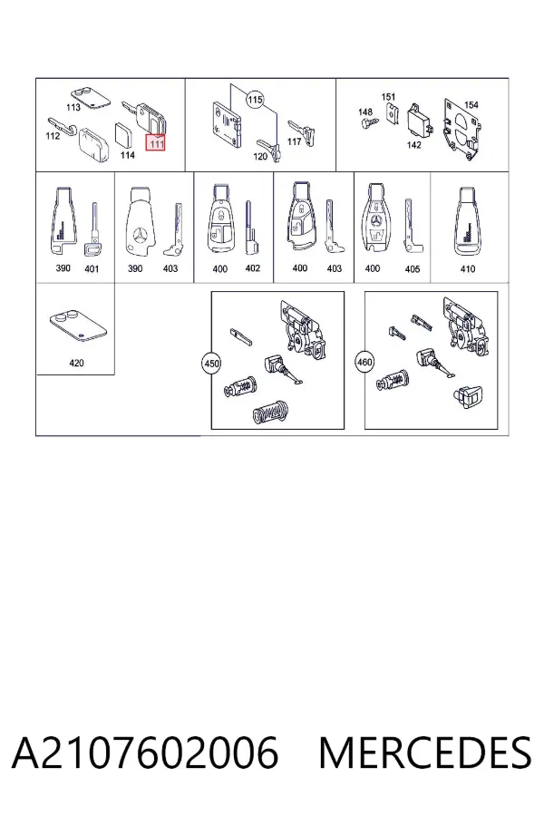 Chave de fecho de ignição A2107602006 Mercedes