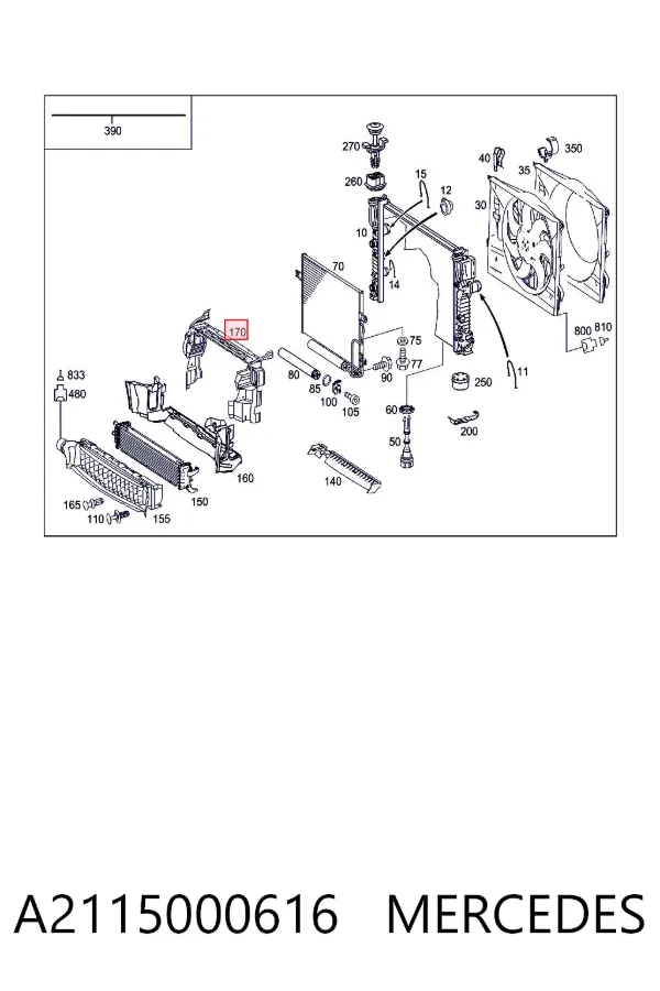 Conduto de ar (defletor) do radiador A2115000616 Mercedes