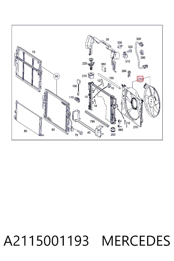 Difusor do radiador de esfriamento, montado com motor e roda de aletas A2115001193 Mercedes