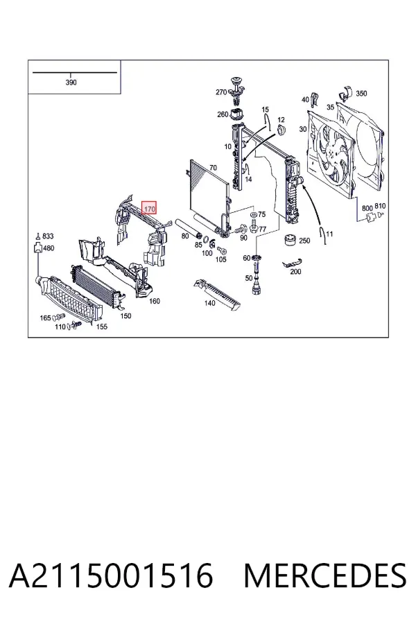 Conduto de ar (defletor) do radiador A2115001516 Mercedes