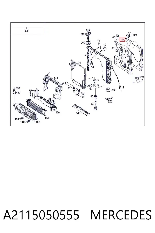 Ventilador elétrico de esfriamento montado (motor + roda de aletas) A2115050555 Mercedes
