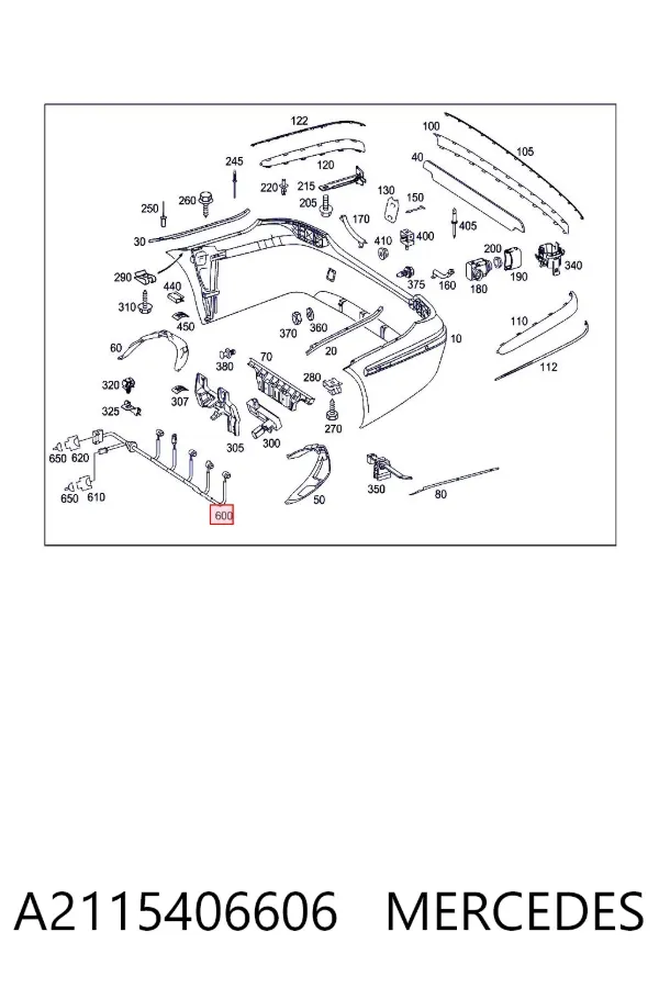 Cabo (fio) de sensor de estacionamento do pára-choque traseiro A2115406606 Mercedes