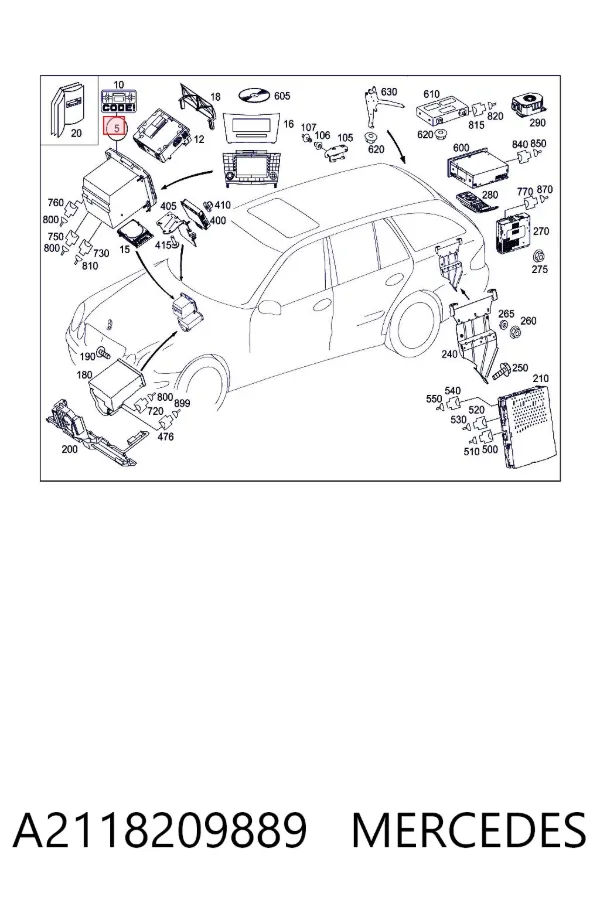 Aparelhagem de som (rádio AM/FM) A2118209889 Mercedes