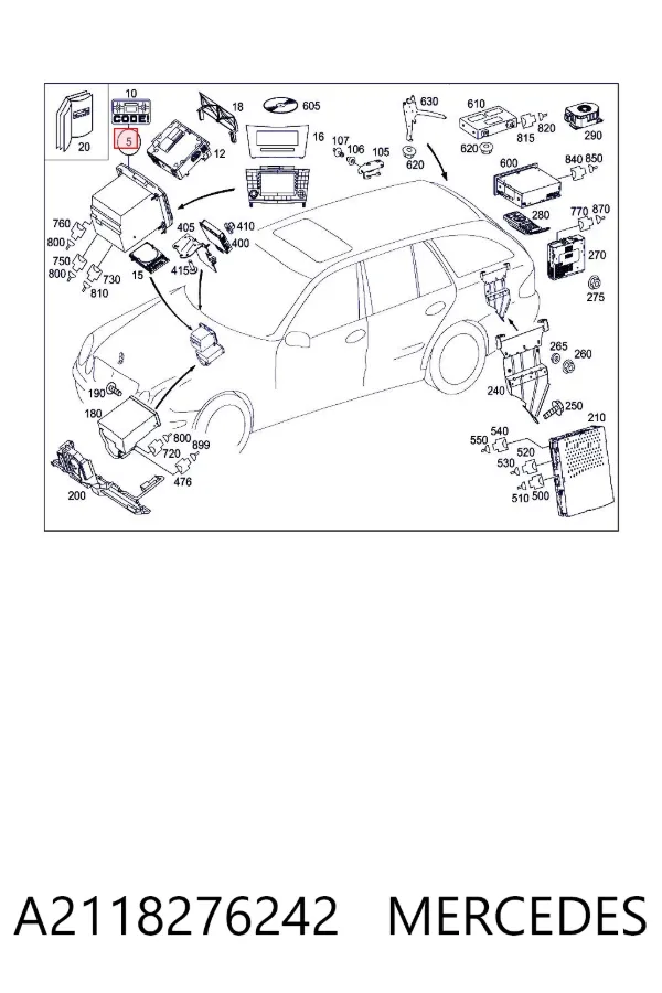 Aparelhagem de som (rádio AM/FM) A2118276242 Mercedes