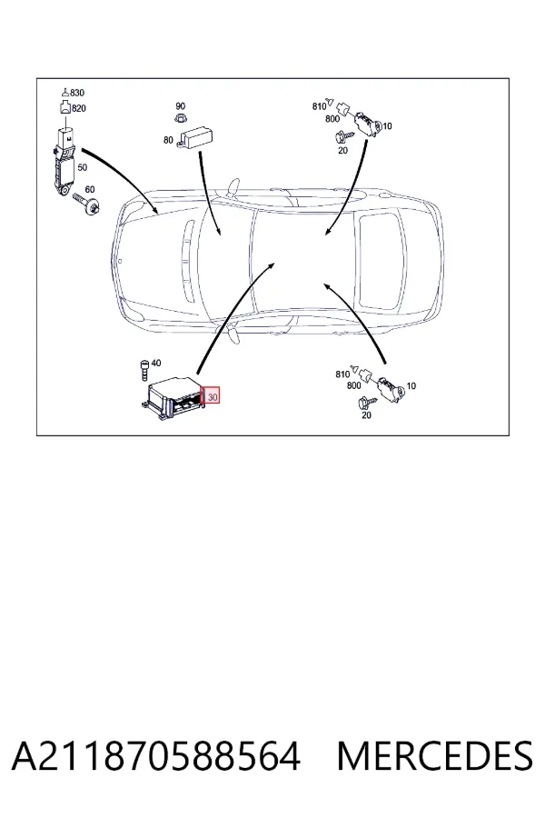 Módulo processador de controlo da bolsa de ar (Centralina eletrônica AIRBAG) A211870588564 Mercedes