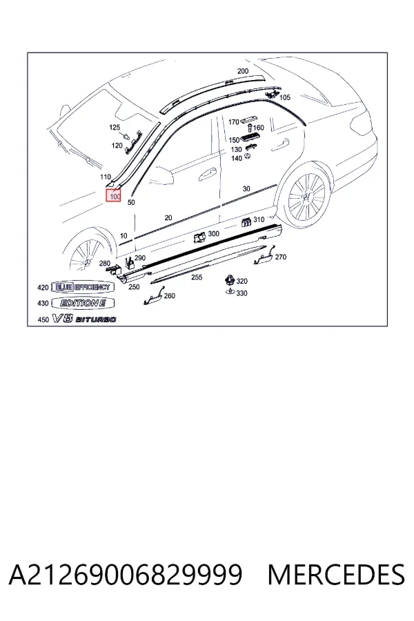 Moldura do teto direita A21269006829999 Mercedes