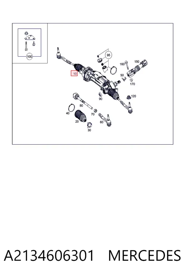 Cremalheira da direção A2134606301 Mercedes