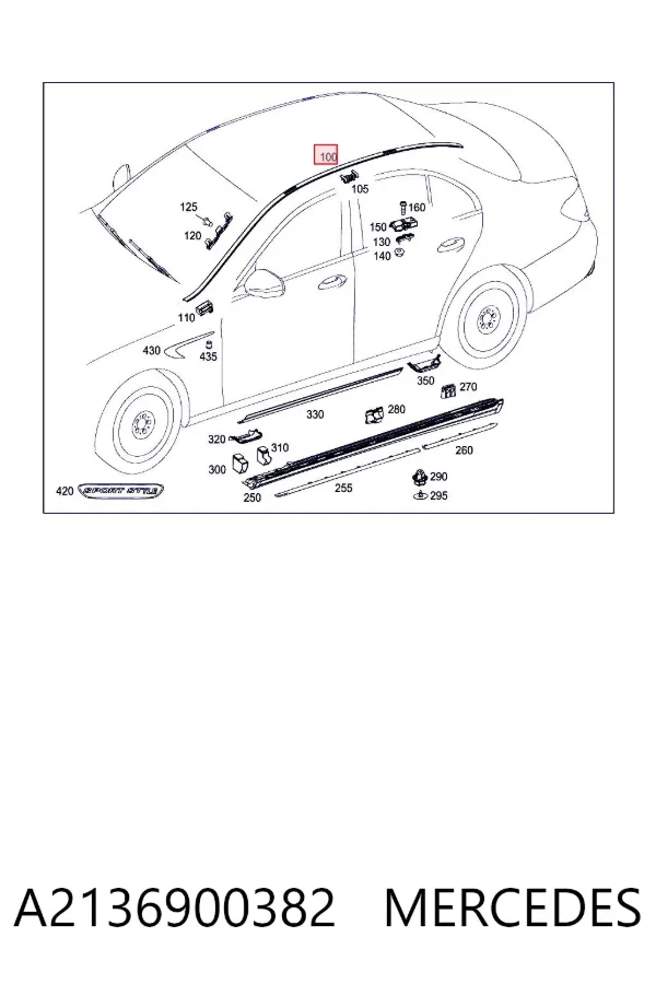 Moldura do teto esquerda A2136900382 Mercedes