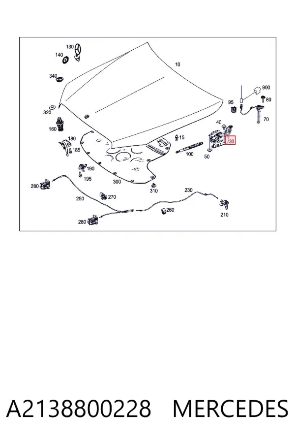 Gozno da capota direito A2138800228 Mercedes
