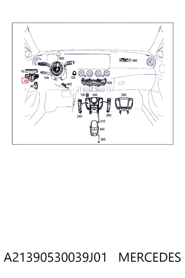 Comutador das luzes no "painel de instrumentos" A21390530039J01 Mercedes