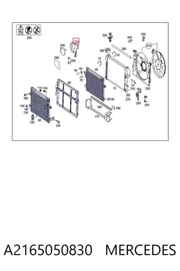 Conduto de ar (defletor) direito do radiador A2165050830 Mercedes