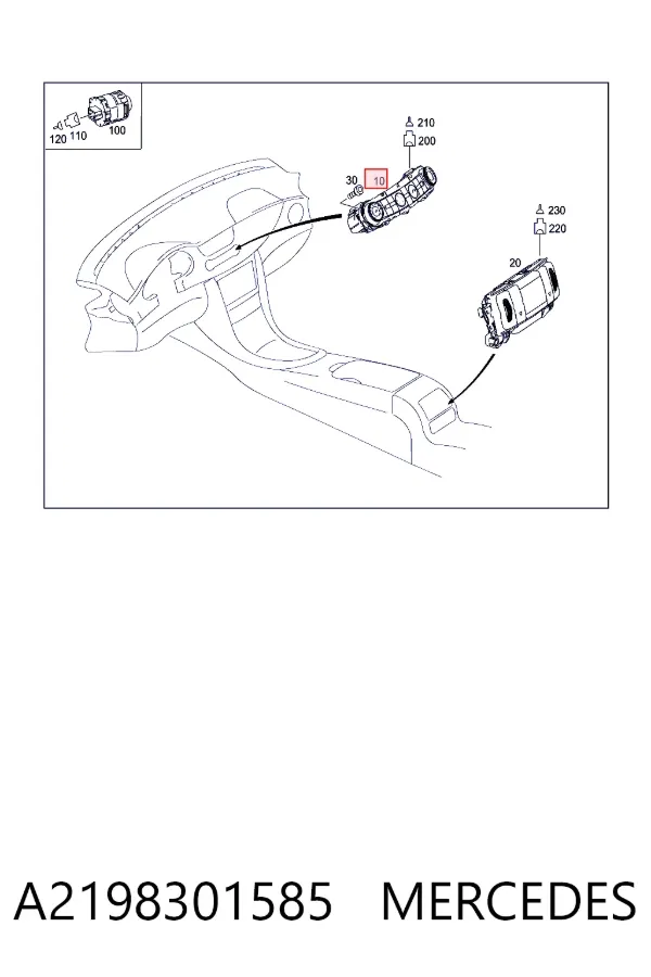 Unidade de controlo dos modos de aquecimento/condicionamento A2198301585 Mercedes