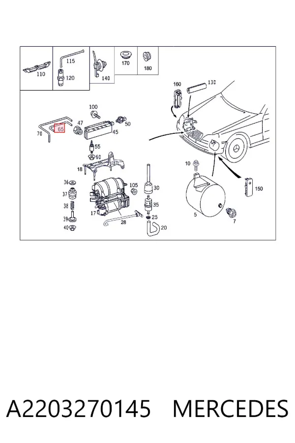 Tubo do sistema pneumático de amortecedores A2203270145 Mercedes
