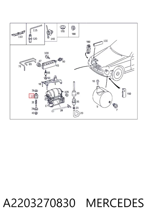 Coxim do compressor de amortecedores A2203270830 Mercedes