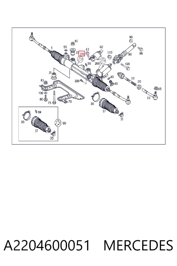 Cremalheira da direção A2204600051 Mercedes