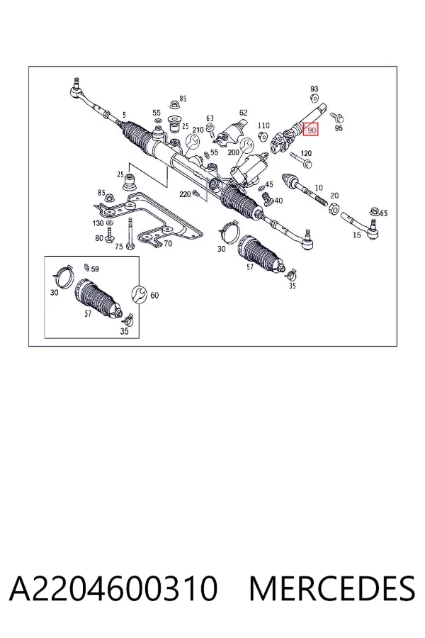 Veio da coluna de direção inferior A2204600310 Mercedes