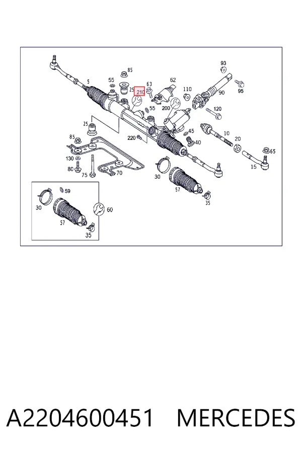 Cremalheira da direção A2204600451 Mercedes