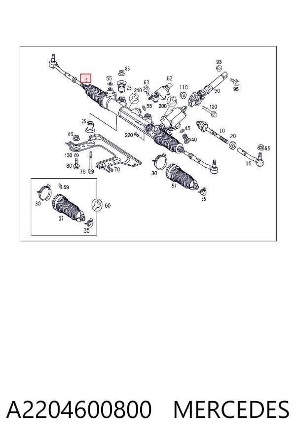 Cremalheira da direção A2204600800 Mercedes