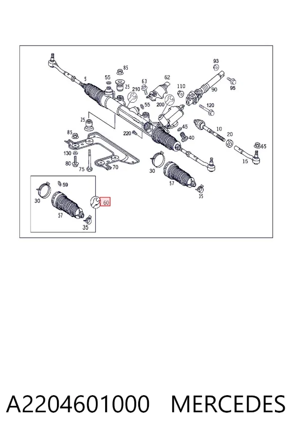 Bota de proteção do mecanismo de direção (de cremalheira) A2204601000 Mercedes