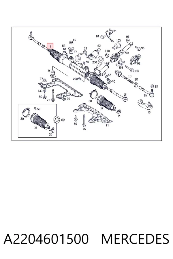 Cremalheira da direção A2204601500 Mercedes