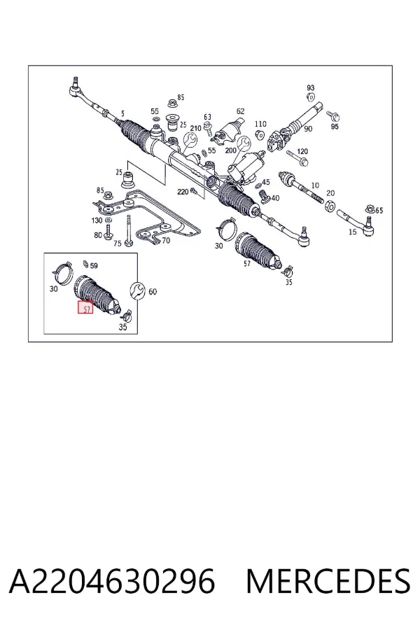 Bota de proteção do mecanismo de direção (de cremalheira) A2204630296 Mercedes