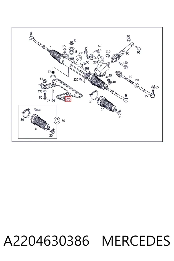 Consola de fixação da cremalheira da direção A2204630386 Mercedes
