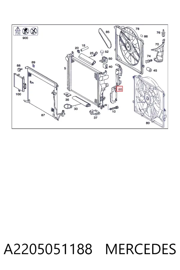 Conduto de ar (defletor) esquerdo do radiador A2205051188 Mercedes