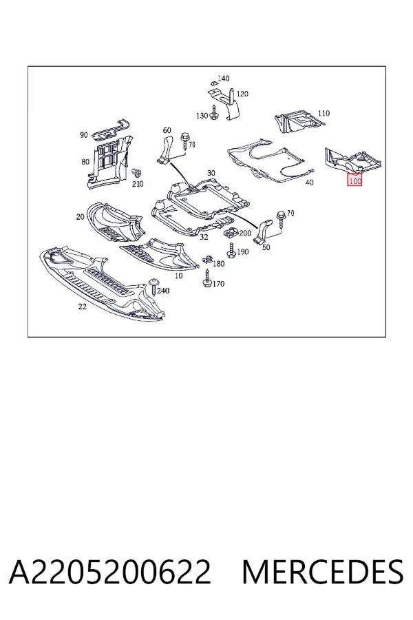 Proteção de motor traseiro A2205200622 Mercedes