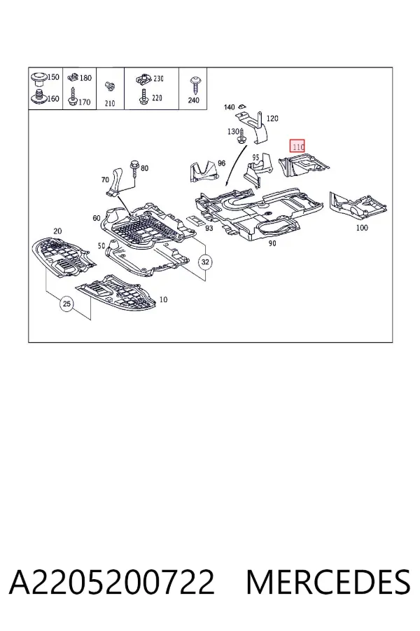 Proteção de motor traseiro A2205200722 Mercedes
