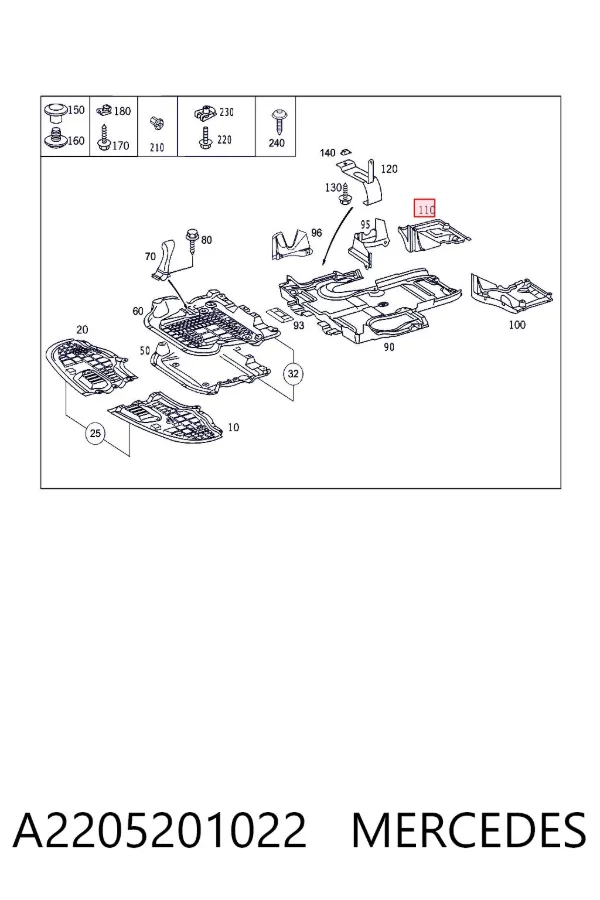 Proteção de motor traseiro A2205201022 Mercedes
