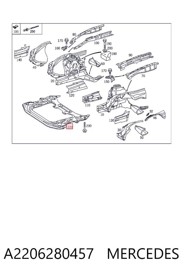 Viga de suspensão dianteira (plataforma veicular) A2206280457 Mercedes