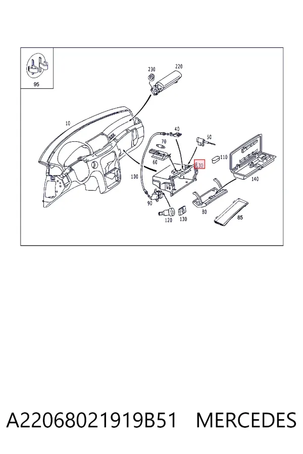 Caixa para porta-luvas (porta-luvas) A22068021919B51 Mercedes